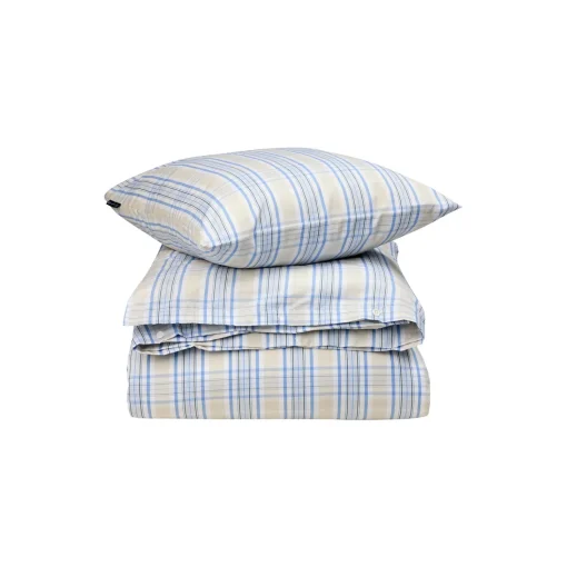 Lexington Beige/Blue Checked Cotton Poplin Bed Set, beige/white/blue