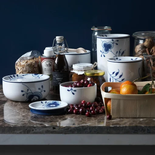 Royal Copenhagen Blå Mega Riflet opbevaringskrukke 33 cl
