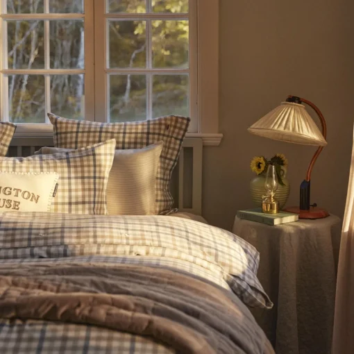 Lexington Cotton Flannel Pillowcase, misty blue/beige/white