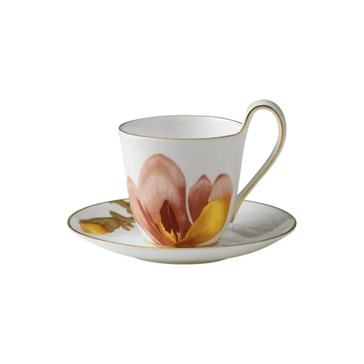Royal Copenhagen Flora højhankskop med underkop magnolia 27 cl