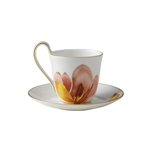 Royal Copenhagen Flora højhankskop med underkop magnolia 27 cl