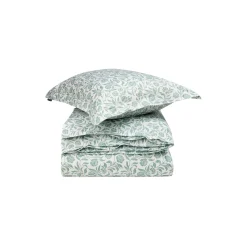 Lexington Flowers Cotton Sateen Bed Set, white/eucalyptus