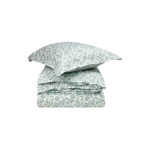 Lexington Flowers Cotton Sateen Bed Set, white/eucalyptus
