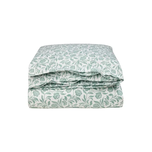 Lexington Flowers Cotton Sateen Bed Set, white/eucalyptus