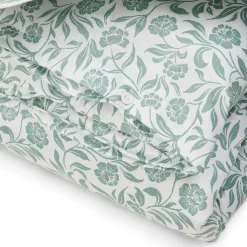 Lexington Flowers Cotton Sateen Bed Set, white/eucalyptus