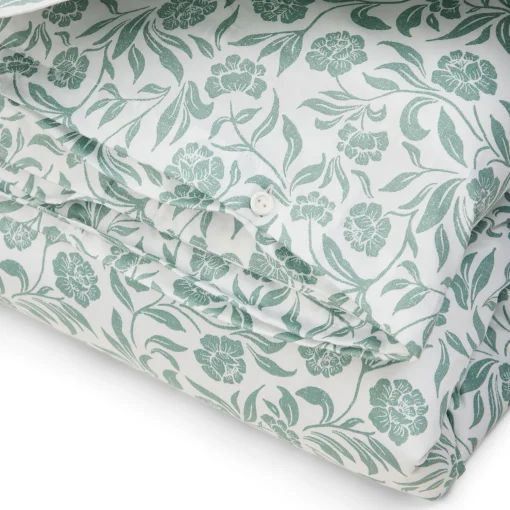 Lexington Flowers Cotton Sateen Bed Set, white/eucalyptus