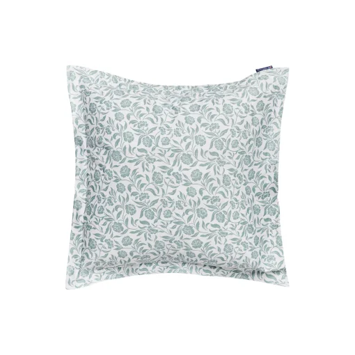 Lexington Flowers Cotton Sateen Pillowcase, white/eucalyptus