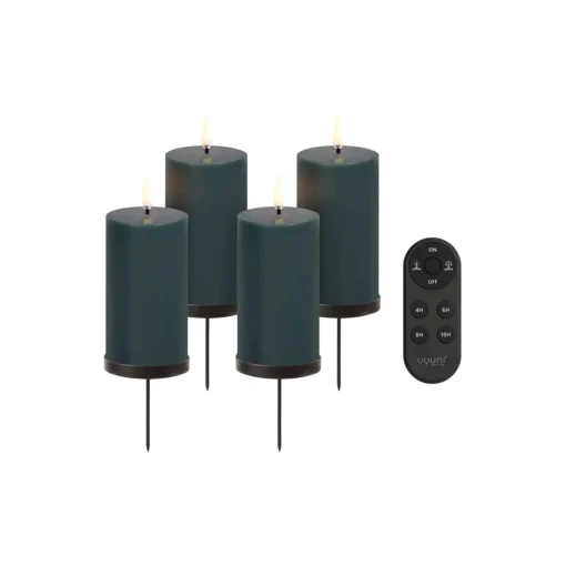 Uyuni Lighting Giftbox w. spike, remote, LED pillar candle 4-pack,