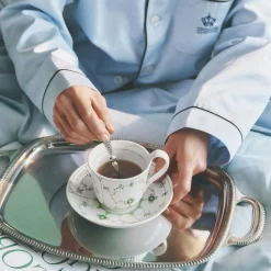 Royal Copenhagen Grøn Musselmalet Riflet kop med underkop 24 cl