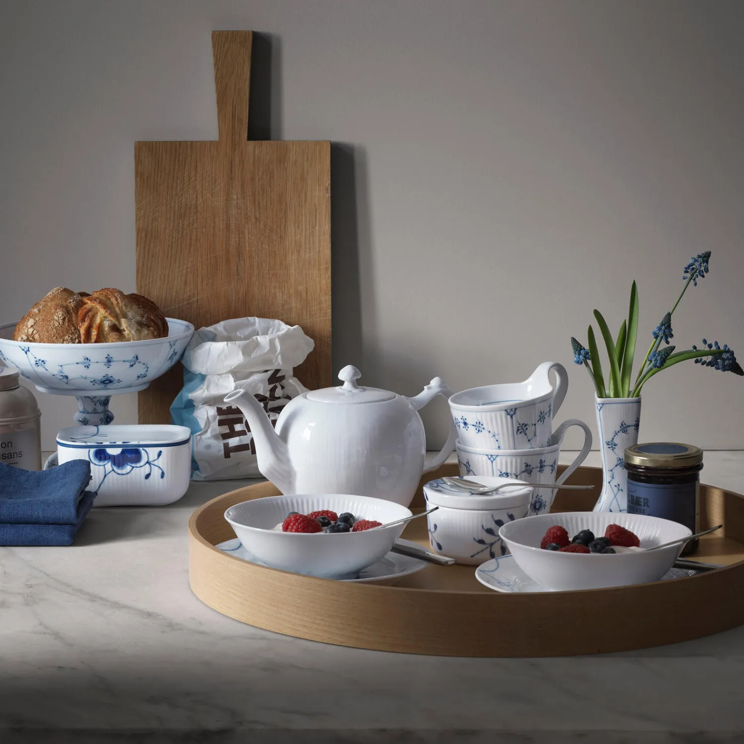 Royal Copenhagen Hvid Riflet skål 35 cl, 2 stk