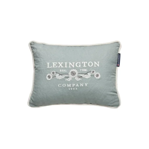 Lexington Logo Linen/Cotton Pillow, eucalyptus/white