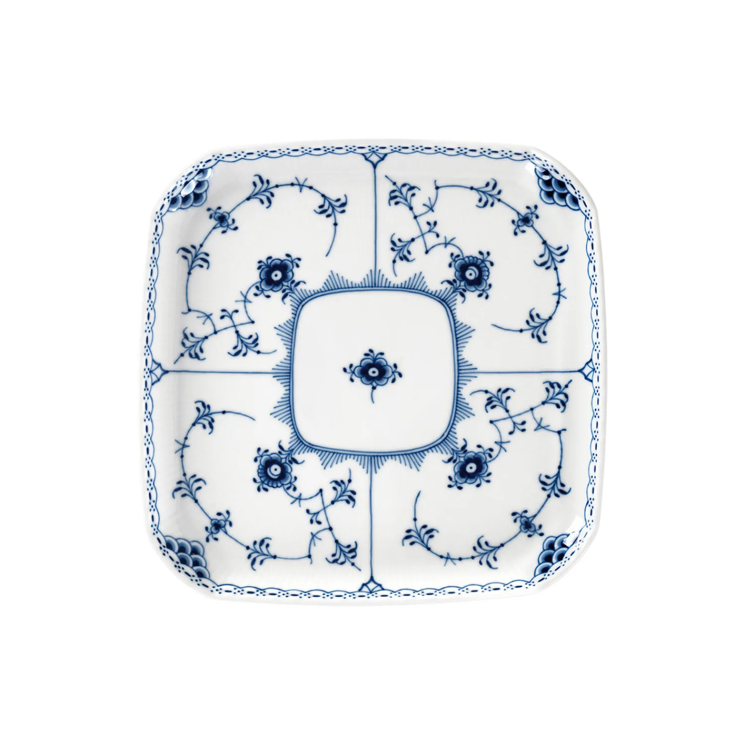 Royal Copenhagen Musselmalet Halvblonde firkantet tallerken 21 cm