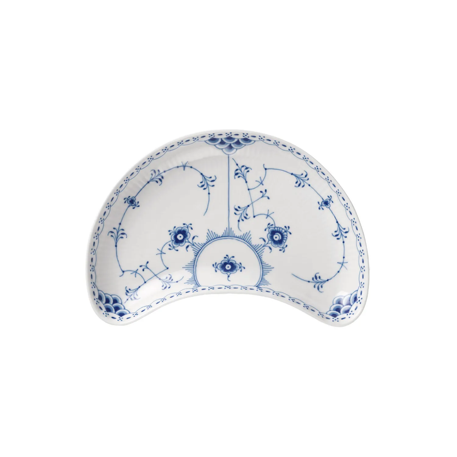 Royal Copenhagen Musselmalet Halvblonde halvmåneformet fad 22 cm