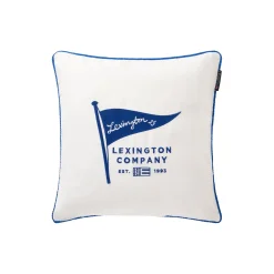 Lexington Pudebetræk i økologisk bomuldstwill med flag, white/sea blue