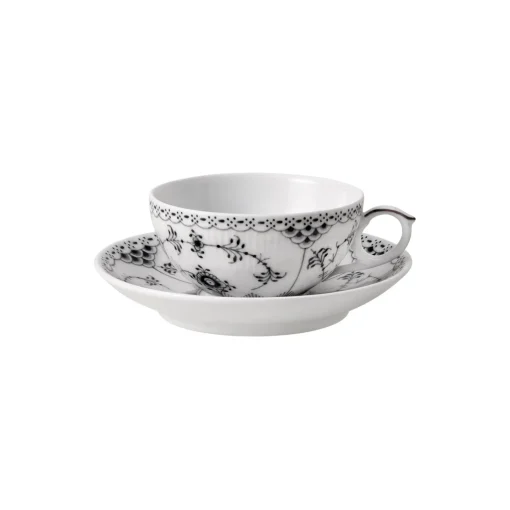 Royal Copenhagen Sort Musselmalet Halvblonde kop med underkop 20 cl