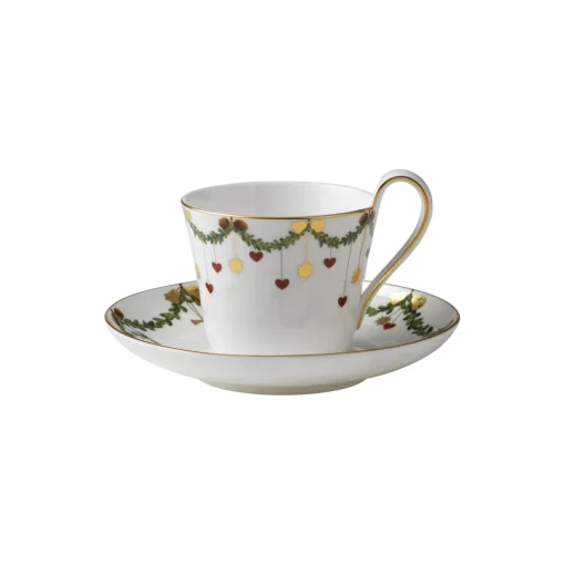 Royal Copenhagen Stjerne Riflet Jul højhankskop og underkop 27 cl