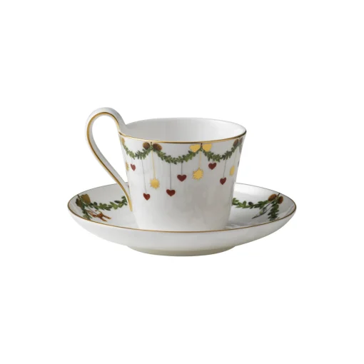 Royal Copenhagen Stjerne Riflet Jul højhankskop og underkop 27 cl