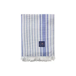 Lexington Stribet tæppe i økologisk bomuld, white/blue