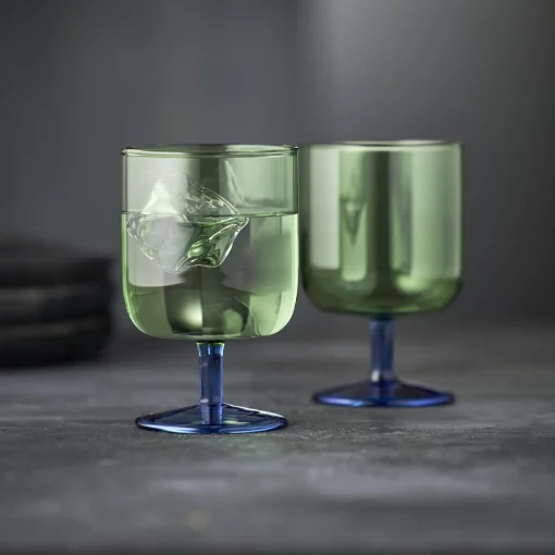 Lyngby Glas Torino vinglas 2 stk., grøn/blå