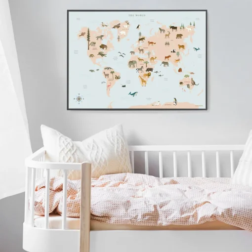 ViSSEVASSE Verdenskort med dyr plakat