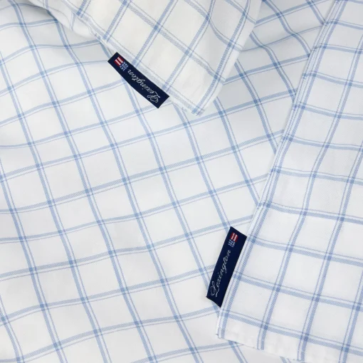 Lexington White/Blue Check Lyocell/Cotton Oxford Bed Set, white/blue